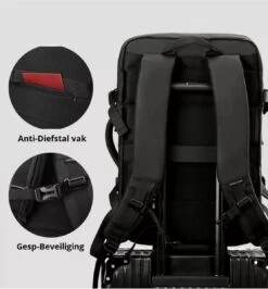 HEANVER Travel Elite - Reistas Handbagage - Weekendtas - 17inch Laptop Rugzak - Backpack Waterafstotend - 30L / 60 Liter Tas - Zwart / Antraciet -Bagage24 Winkel 1114x1200