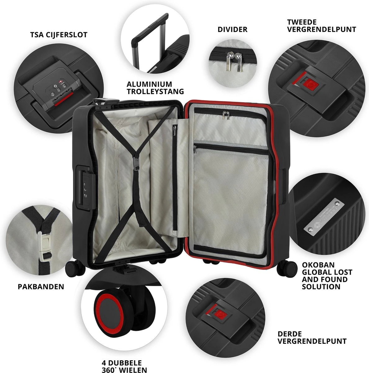 CarryOn Protector Luxe 3-delige Kofferset - Trolleyset Met TSA-kliksloten - Zwart 6 CarryOn Protector Luxe 3-delige Kofferset - Trolleyset Met TSA-kliksloten - Zwart - Afbeelding 4