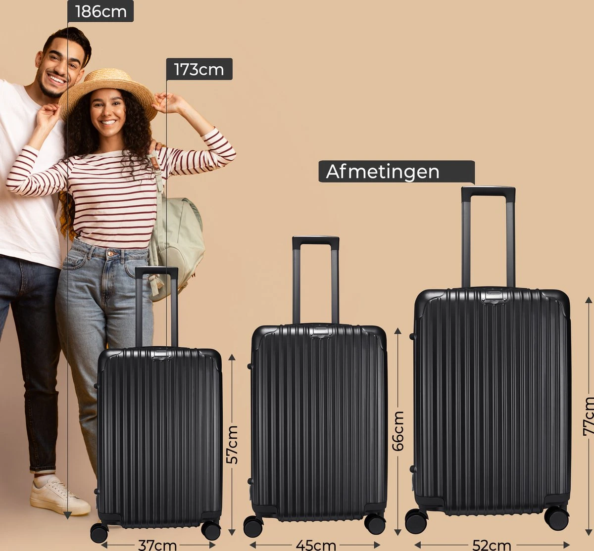 Royal Swiss - Reis Koffer - 56cm - Cijferslot- Lichtgewicht Koffer - 4 Wielen- Zwart 7 Royal Swiss - Reis Koffer - 56cm - Cijferslot- Lichtgewicht Koffer - 4 Wielen- Zwart - Afbeelding 5