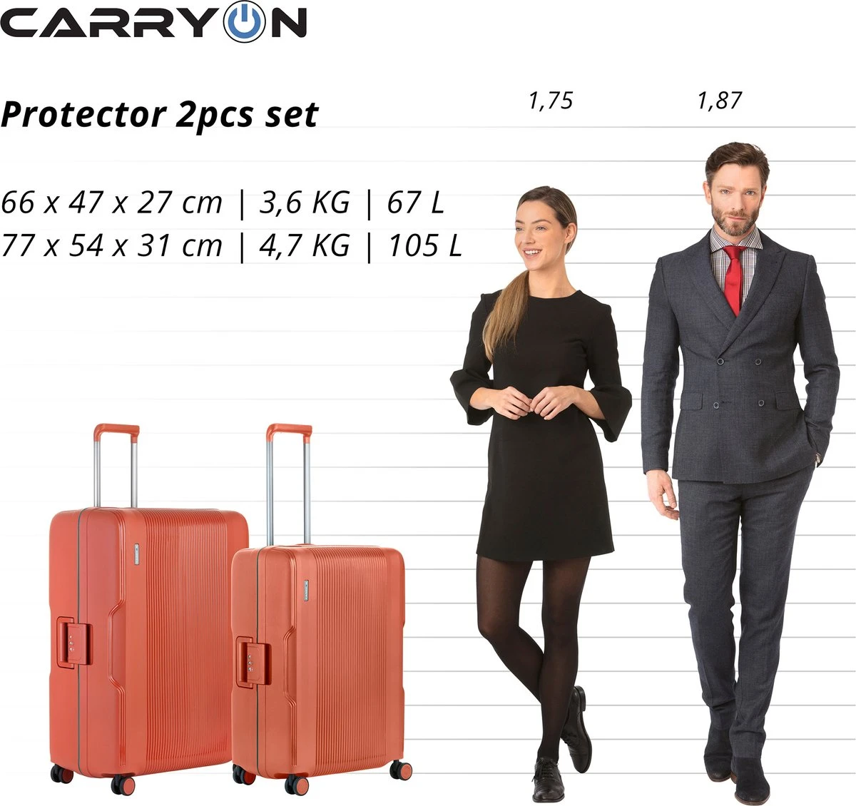 CarryOn Protector Luxe Kofferset - TSA Trolleyset M+L Formaat Met Kliksloten - Terra 8 CarryOn Protector Luxe Kofferset - TSA Trolleyset M+L Formaat Met Kliksloten - Terra - Afbeelding 6