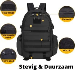 Waterdichte Rugzak Tactical Backpack Met Gratis Paracord - Vierdaagse Wandelrugzak - Schooltas Reistas Handbagage Zwart 17 Waterdichte Rugzak Tactical Backpack Met Gratis Paracord - Vierdaagse Wandelrugzak - Schooltas Reistas Handbagage Zwart -Bagage24 Winkel 1200x1130 6