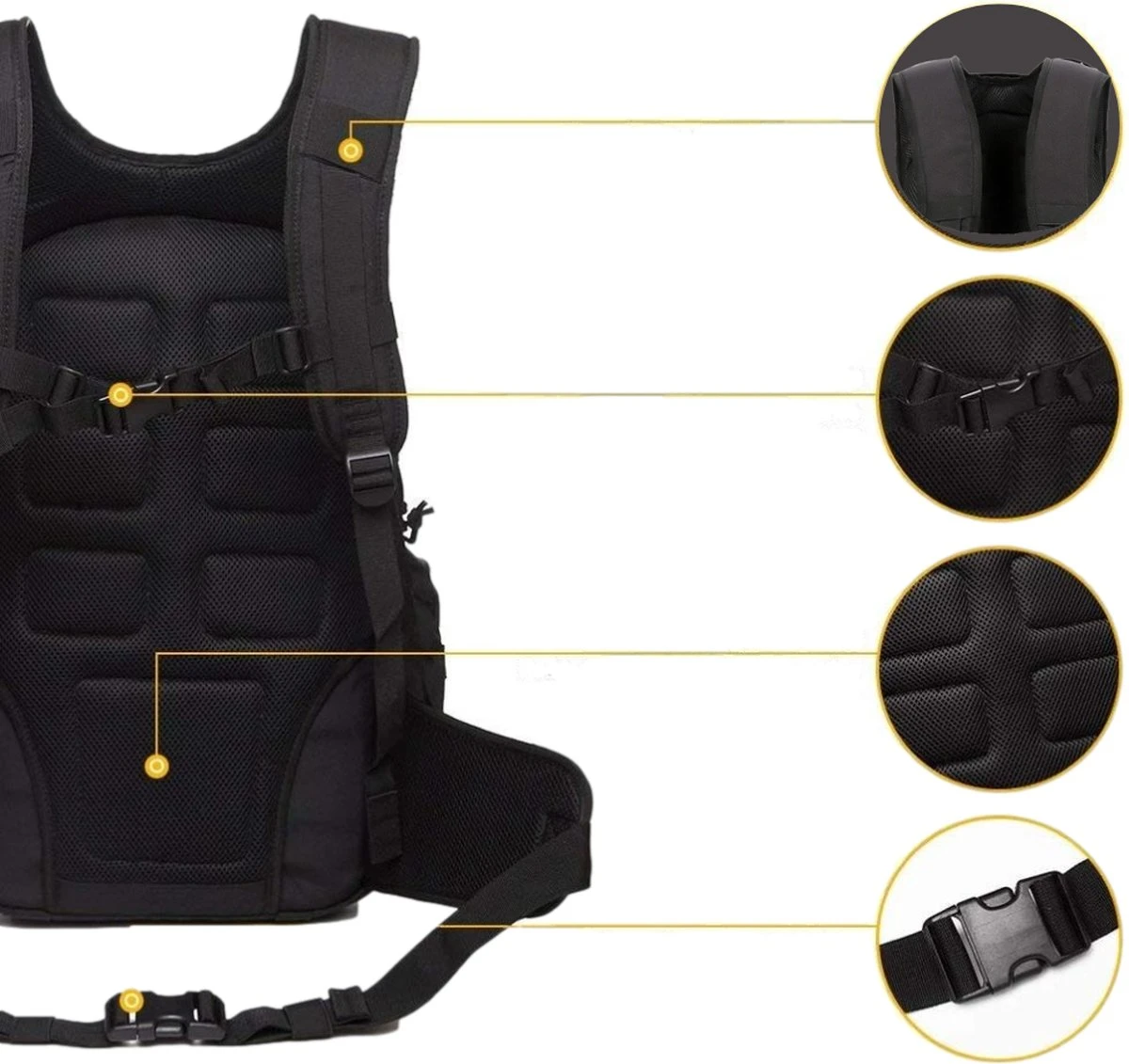 Waterdichte Rugzak Tactical Backpack Met Gratis Paracord - Vierdaagse Wandelrugzak - Schooltas Reistas Handbagage Zwart 8 Waterdichte Rugzak Tactical Backpack Met Gratis Paracord - Vierdaagse Wandelrugzak - Schooltas Reistas Handbagage Zwart - Afbeelding 6