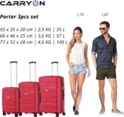 CarryOn Porter ® Kofferset - TSA Trolleyset 3-delig Met OKOBAN - Dubbele Wielen - Rood -Bagage24 Winkel 1200x1131