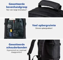 CabinMax Metz Reistas – Handbagage 20L – Rugzak – Schooltas - 40x25x20 Cm – Compact Backpack – Lichtgewicht – Zwart -Bagage24 Winkel 1200x1145 3