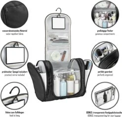 Grote Toilettas Met Spiegel, Haak + Binnenvakken + Zijvakken, Waterbestendig, Trip Vakantie Handbagage Mannen Vrouwen | Travel Organizer Kit -Bagage24 Winkel 1200x1151 2
