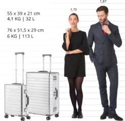 CarryOn Kofferset ULD - Luxe Aluminium Handbagage Koffer 55cm + 76cm Grote Reiskoffer - Dubbel TSA Slot - Zilver -Bagage24 Winkel 1200x1162
