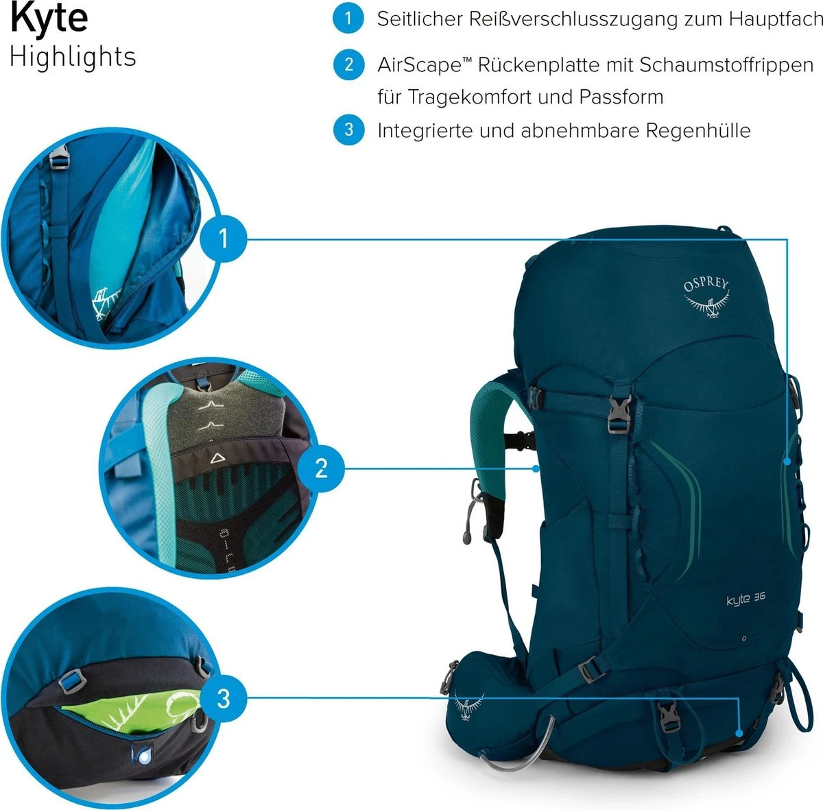 Osprey Kyte 46l Backpack Dames - Siren Grey - One Size 5 Osprey Kyte 46l Backpack Dames - Siren Grey - One Size - Afbeelding 3