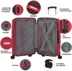 CarryOn Porter ® Kofferset - TSA Trolleyset 3-delig Met OKOBAN - Dubbele Wielen - Rood -Bagage24 Winkel 1200x1191