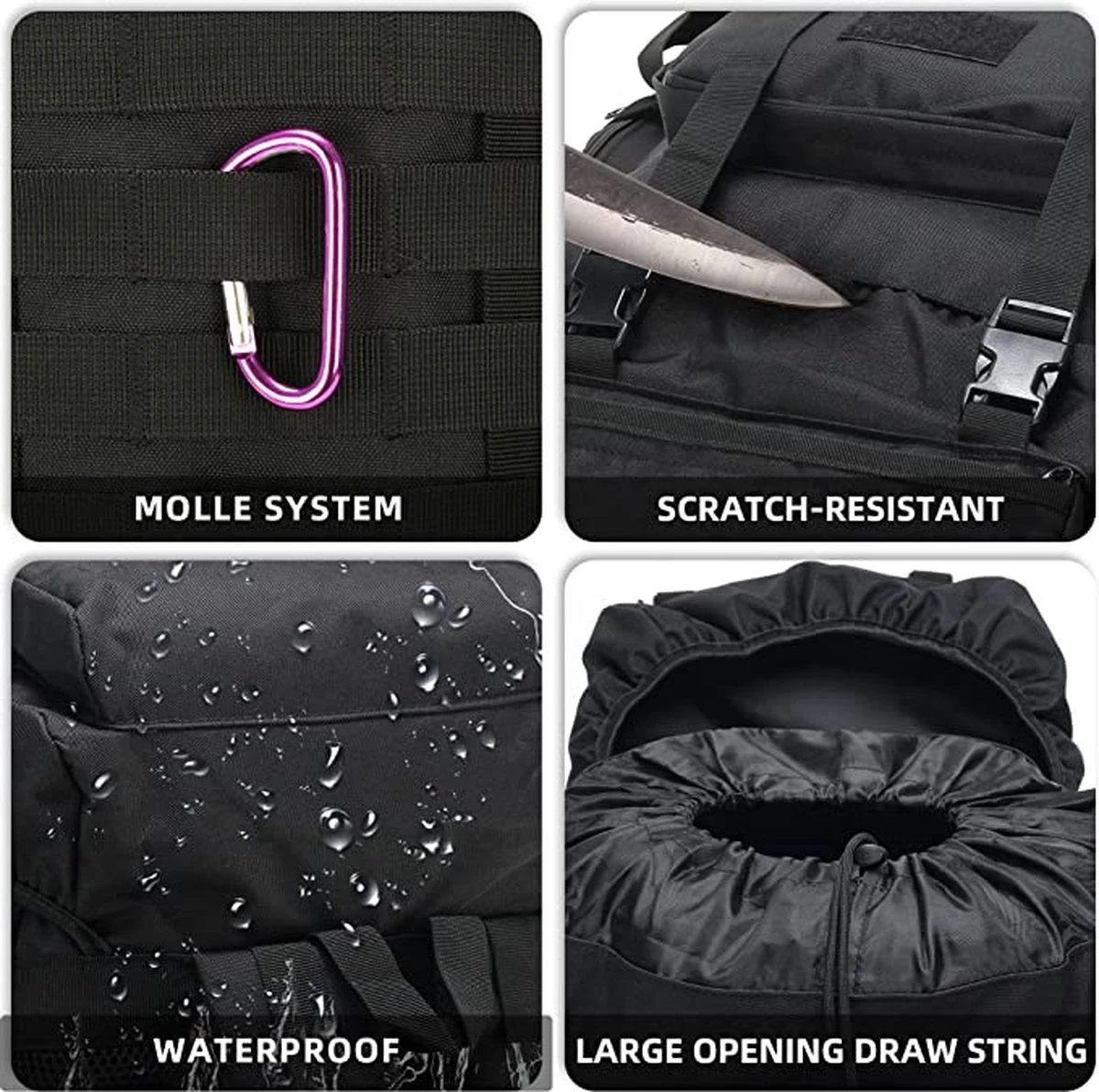 IBright XXL Tactical Backpack 100 Liter - Tactische Rugzak -Militaire Rugzak - Waterdicht - Zwart 6 IBright XXL Tactical Backpack 100 Liter - Tactische Rugzak -Militaire Rugzak - Waterdicht - Zwart - Afbeelding 4