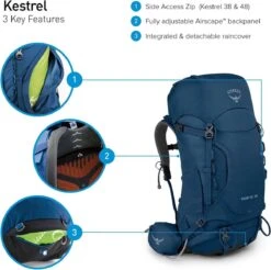 Osprey Backpack / Rugtas / Wandel Rugzak - Kestrel - Blauw -Bagage24 Winkel 1200x1193 4