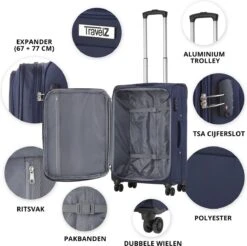 TravelZ Softspinner TSA Kofferset - 3-delige Zachte Trolleyset - Dubbele Wielen En Voorvakken Blauw -Bagage24 Winkel 1200x1194 1