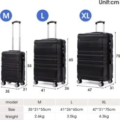 Merax 3-delig Kofferset Met TSA Slot - Trolleyset ABS 40L, 70L & 110 Liter - Zwart -Bagage24 Winkel 1200x1195 4