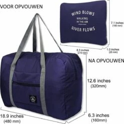 Merkloos Duffelbag - Reistas - Sporttas - Opvouwbare Reistas - Weekendtas - Donkerblauw -Bagage24 Winkel 1200x1196 1