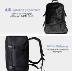 CabinMax Metz Reistas– Handbagage 44L- Rugzak – Schooltas - Backpack 55x40x20cm – Lichtgewicht - Zwart (MZ BK) -Bagage24 Winkel 1200x1197 3