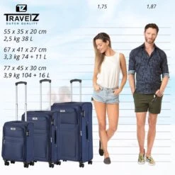 TravelZ Softspinner TSA Kofferset - 3-delige Zachte Trolleyset - Dubbele Wielen En Voorvakken Blauw -Bagage24 Winkel 1200x1199 3