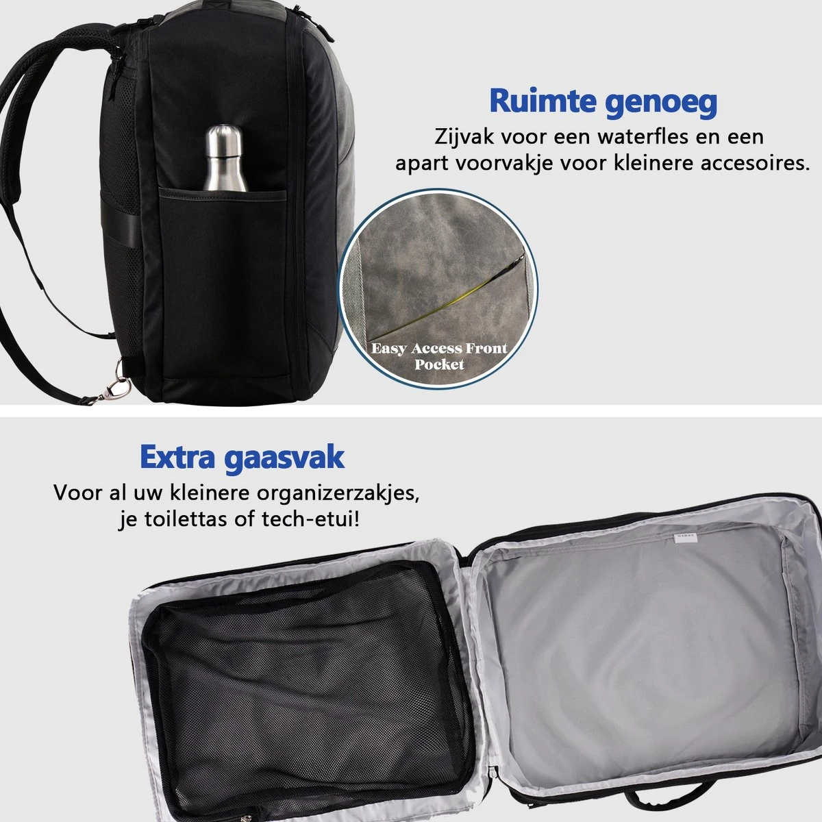 CabinMax Manhatten Reistas– Handbagage 30L - Rugzak – Backpack - 45x36x20cm – Lichtgewicht - Zwart 4 CabinMax Manhatten Reistas– Handbagage 30L - Rugzak – Backpack - 45x36x20cm – Lichtgewicht - Zwart - Afbeelding 2