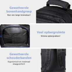 CabinMax Metz Reistas– Handbagage 44L- Rugzak – Schooltas - Backpack 55x40x20cm – Lichtgewicht - Zwart (MZ BK) -Bagage24 Winkel 1200x1200 801