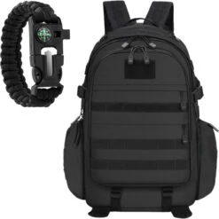 Waterdichte Rugzak Tactical Backpack Met Gratis Paracord - Vierdaagse Wandelrugzak - Schooltas Reistas Handbagage Zwart