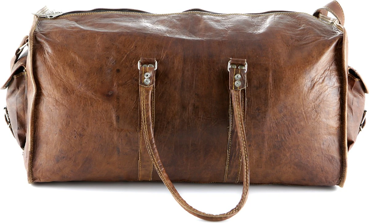 Duffeltas Weekendtas 50 X 24 X 24 Cm - Echte Leder - Cognac Bruin Leder – Reistas - Sporttas 8 Duffeltas Weekendtas 50 X 24 X 24 Cm - Echte Leder - Cognac Bruin Leder – Reistas - Sporttas - Afbeelding 6
