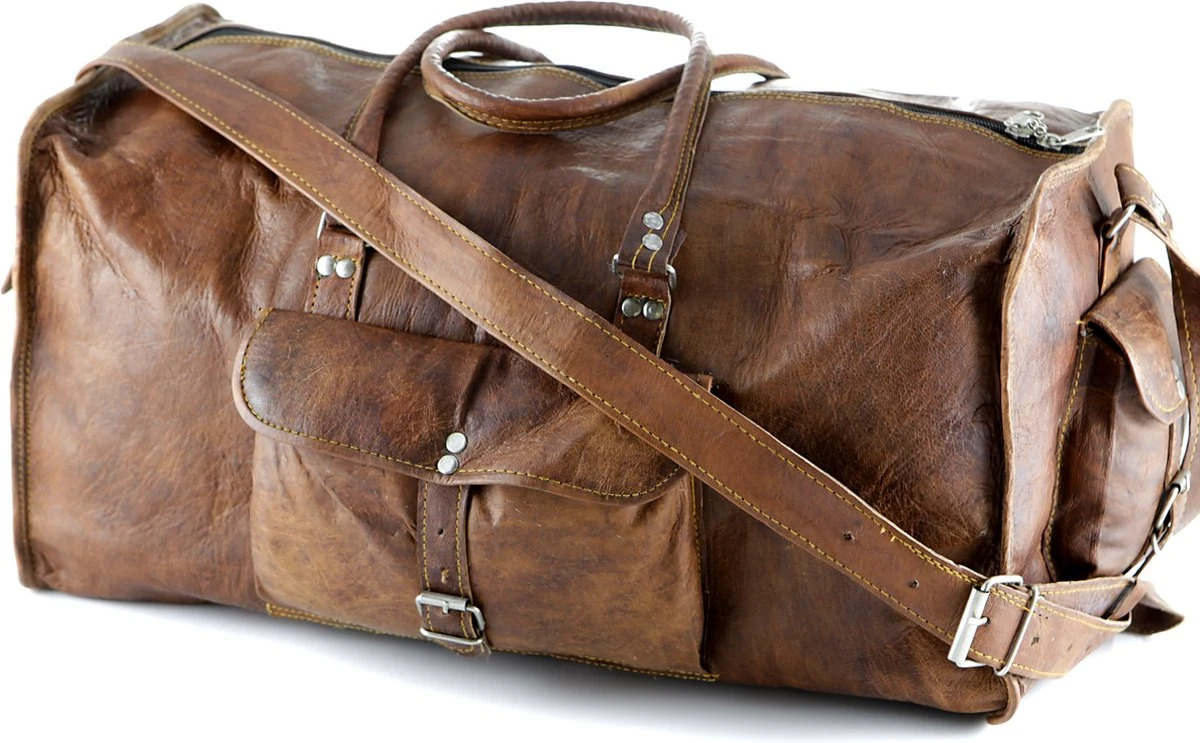 Duffeltas Weekendtas 50 X 24 X 24 Cm - Echte Leder - Cognac Bruin Leder – Reistas - Sporttas 5 Duffeltas Weekendtas 50 X 24 X 24 Cm - Echte Leder - Cognac Bruin Leder – Reistas - Sporttas - Afbeelding 3
