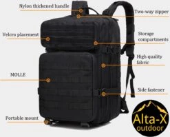 Alta-X Tactical Backpack 45l | Tactische Rugzak | Leger Rugtas - Sport - School - Werk | Zwart - Leger Tas -Bagage24 Winkel 1200x967 2
