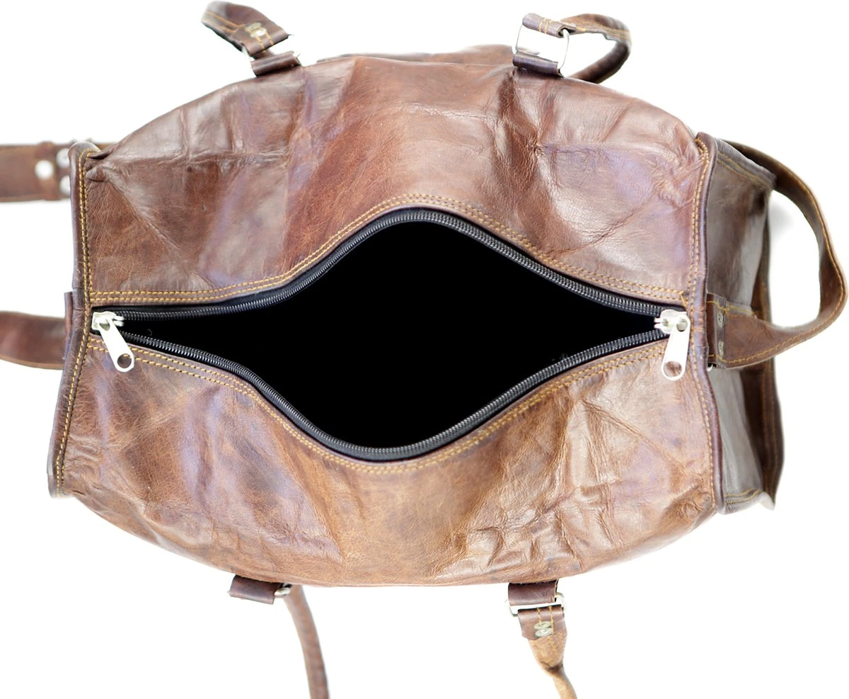 Duffeltas Weekendtas 50 X 24 X 24 Cm - Echte Leder - Cognac Bruin Leder – Reistas - Sporttas 6 Duffeltas Weekendtas 50 X 24 X 24 Cm - Echte Leder - Cognac Bruin Leder – Reistas - Sporttas - Afbeelding 4