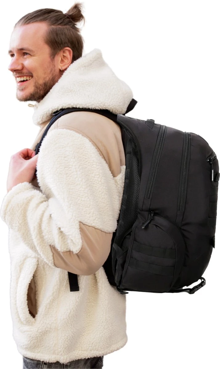 Waterdichte Rugzak Tactical Backpack Met Gratis Paracord - Vierdaagse Wandelrugzak - Schooltas Reistas Handbagage Zwart 10 Waterdichte Rugzak Tactical Backpack Met Gratis Paracord - Vierdaagse Wandelrugzak - Schooltas Reistas Handbagage Zwart - Afbeelding 8