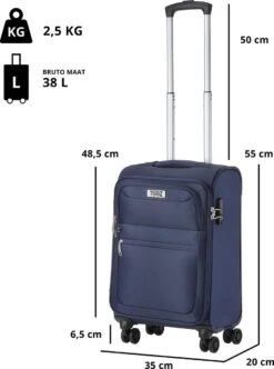 TravelZ Softspinner TSA Kofferset - 3-delige Zachte Trolleyset - Dubbele Wielen En Voorvakken Blauw -Bagage24 Winkel 893x1200 1