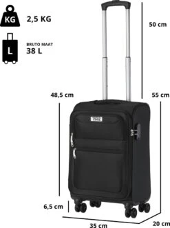 TravelZ Softspinner TSA Kofferset - 3-delige Zachte Trolleyset - Dubbele Wielen En Voorvakken Zwart -Bagage24 Winkel 894x1200 2