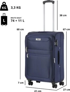 TravelZ Softspinner TSA Kofferset - 3-delige Zachte Trolleyset - Dubbele Wielen En Voorvakken Blauw -Bagage24 Winkel 914x1200