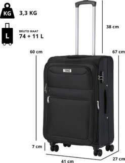 TravelZ Softspinner TSA Kofferset - 3-delige Zachte Trolleyset - Dubbele Wielen En Voorvakken Zwart -Bagage24 Winkel 917x1200 1