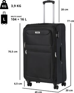 TravelZ Softspinner TSA Kofferset - 3-delige Zachte Trolleyset - Dubbele Wielen En Voorvakken Zwart -Bagage24 Winkel 965x1200
