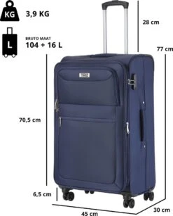 TravelZ Softspinner TSA Kofferset - 3-delige Zachte Trolleyset - Dubbele Wielen En Voorvakken Blauw -Bagage24 Winkel 965x1200 3