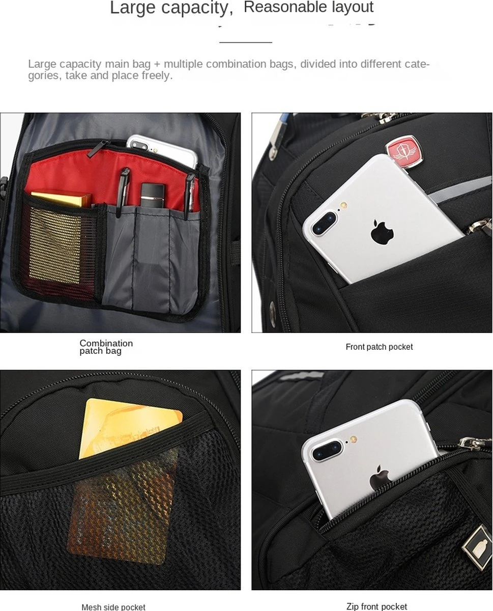 ASA-STAR Rugzak Met 2 USB Charging Anti-theft Laptopvak -Anti-Diefstal- Met Slot (zwart) - Inclusief 2 USB Oplaadstation- Backpack - School - Luxe Laptop Rugtas - Travel- Reistassen - Rugzak Slim Fit School/college Tas Jongens/meisjes -heren- Dames 8 ASA-STAR Rugzak Met 2 USB Charging Anti-theft Laptopvak -Anti-Diefstal- Met Slot (zwart) - Inclusief 2 USB Oplaadstation- Backpack - School - Luxe Laptop Rugtas - Travel- Reistassen - Rugzak Slim Fit School/college Tas Jongens/meisjes -heren- Dames - Afbeelding 6