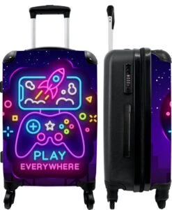 NoBoringSuitcases.com® Koffer Groot - Gaming - Console - Neon - Jongens - Trolley Koffer Met TSA-slot - Met Wielen - 90 Liter - Reiskoffer - 66 Cm